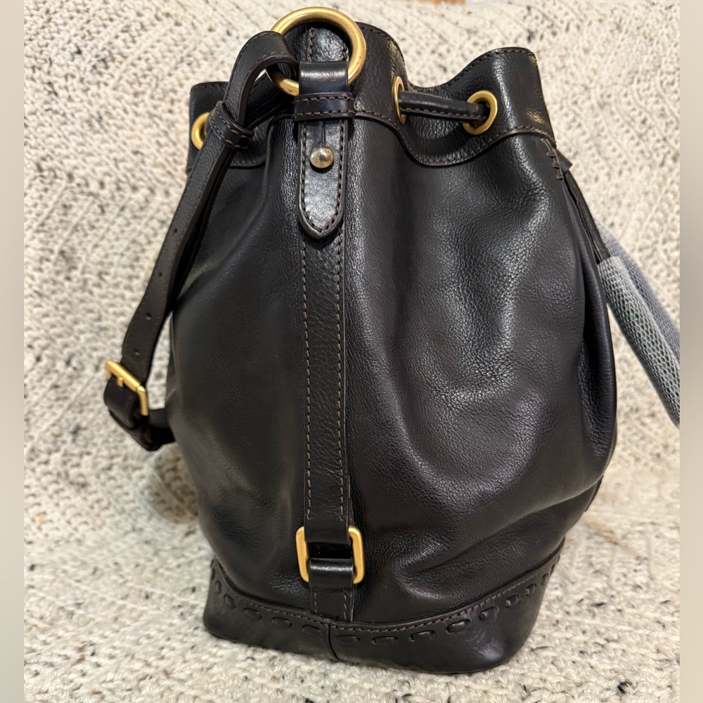 Dooney and Bourke Florentine Leather Whipped Stitched Drawstring Bucket Bag - Picture 3 of 8
